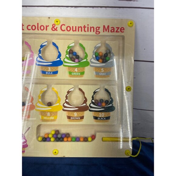 Wooden Magnetic Color & Counting Maze Toy - 10 Colorful Ice Cream Cones Educatio - Picture 2 of 6